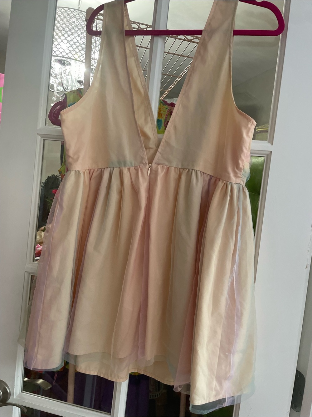 Source Unknown Pastel Pink & Ivory V-Neck Mini Dress